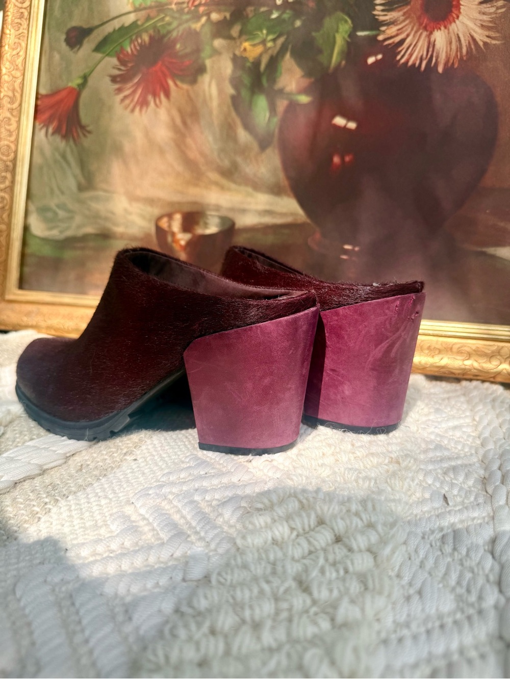 Women's Burgundy Mule Heels - Stylish Slip-On Block Heel - Picture 2 of 6